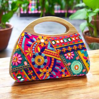 Color patches wooden bag
