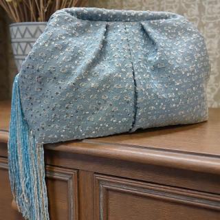 Light denim fringes large pouch