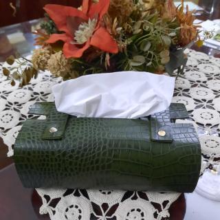 Natural leather tissue box