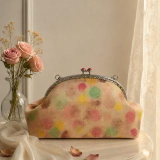 Hand-Painted Clutch Bag with Elegant Metal Hand Embellishment
