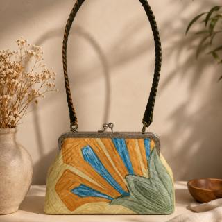Printed Fabric Bag with Satin Hand Embellishment