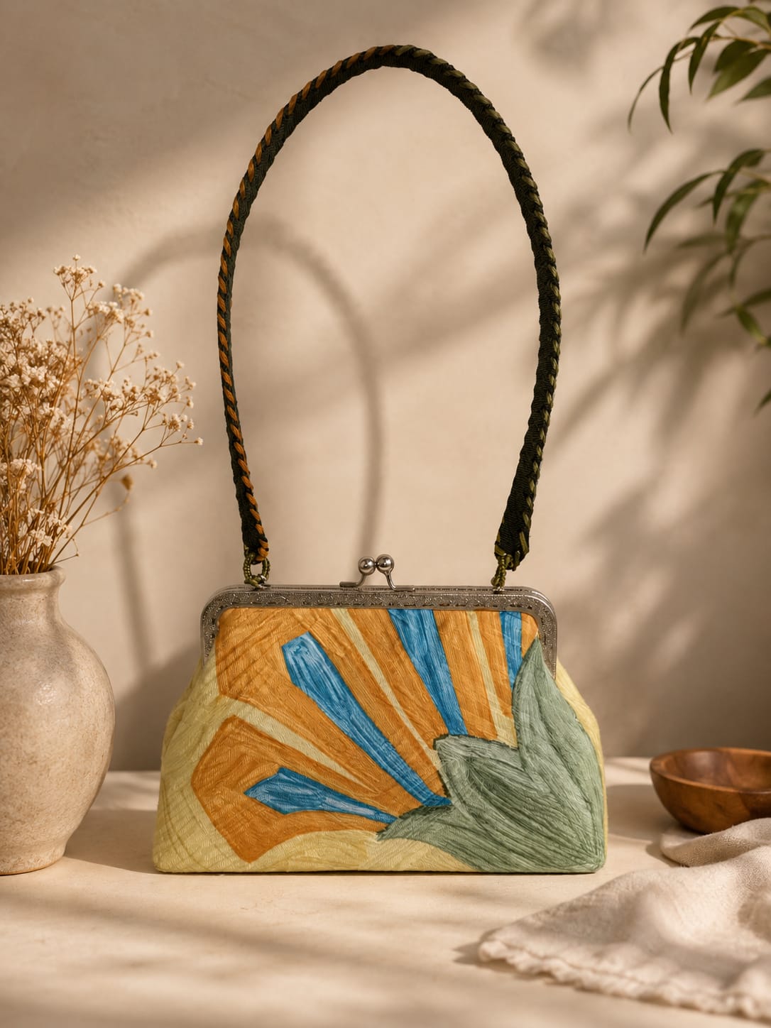 Printed Fabric Bag with Satin Hand Embellishment 1 Printed Fabric Bag with Satin Hand Embellishment