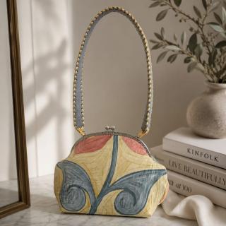 Printed Fabric Bag with Satin Hand Embellishment