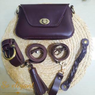 The burgundy bundle [ A set of natural leather products fully handmade ]