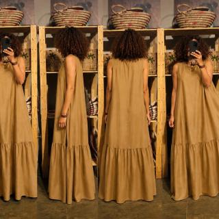 Tiered maxi boho khaki dress