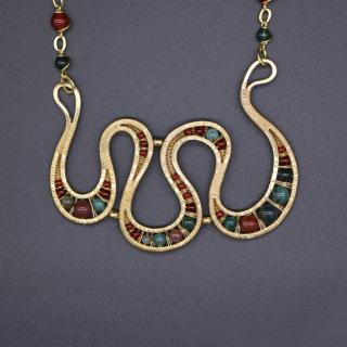 Necklace with moss agate gemstones.