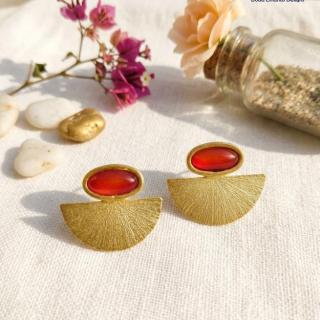 Gold plated textured brass earrings with agates store (E210XMG)