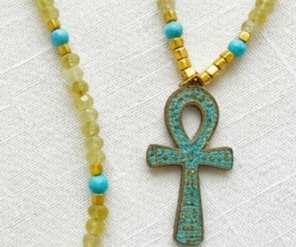 Yellow agate necklace with vintage bluerust key of life