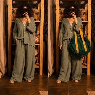 Free size boho olive suit