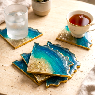 Mirror Stones Beach - Triangle Resin Coasters Set of 4