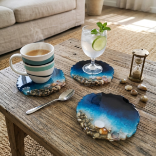 Dark Blue Stone Beach - Resin Coaster