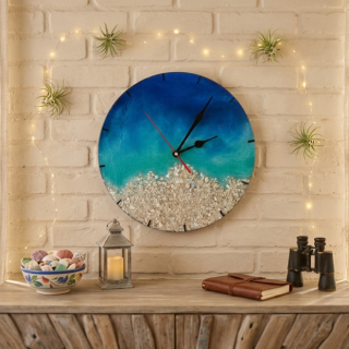 dark blue sandy beach resin wall clock