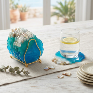 Turqiose Shell Beach - Resin Coaster