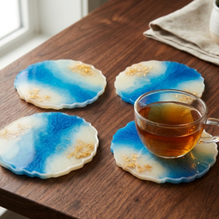 Purplish-Blue and Off-White - Resin Coaster (Copy)