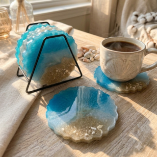 Sandy beach resin coasters