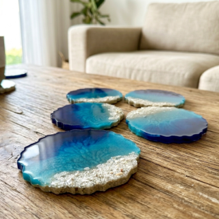 Sandy Beach - Dark Blue - Resin Coaster