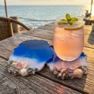 Dark Blue Sea with Shells - Oval Resin Coaster
