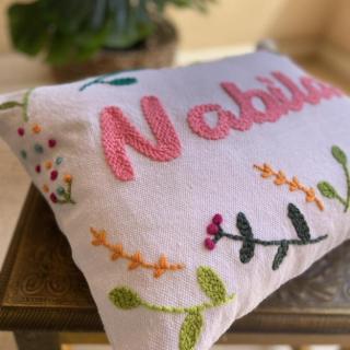 Handmade punch needle leaves with name cushion cover