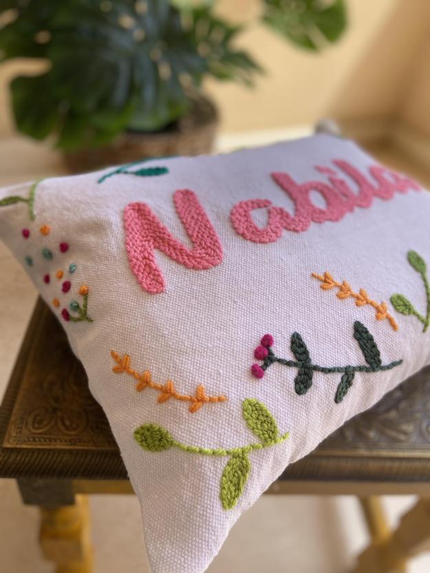 Handmade punch needle leaves with name cushion cover 1 Handmade punch needle leaves with name cushion cover