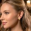 Gold plated polished & matte double leaf studs earrings