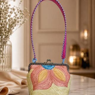 Printed Fabric Bag Featuring a Satin-Crafted Hand Design