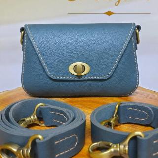 The mini dusty blue [fully handmade natural leather bag]
