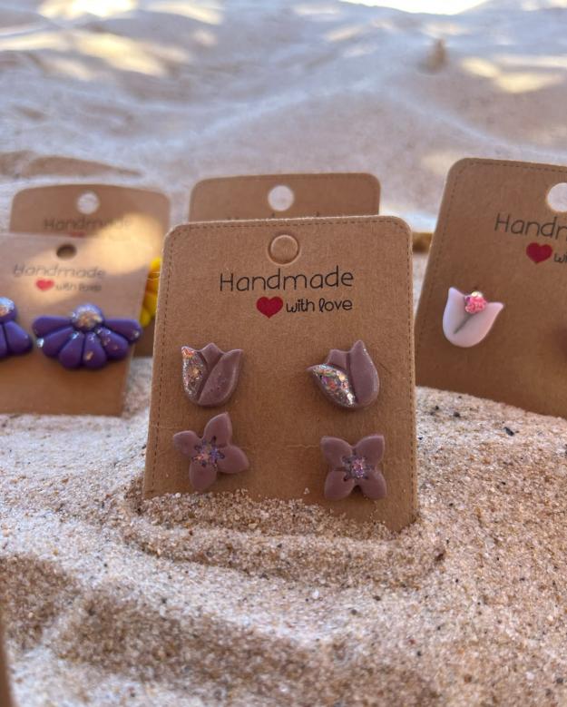 Handmade Tulip Clay Earrings – Colorful Floral Studs 1 Handmade Tulip Clay Earrings – Colorful Floral Studs