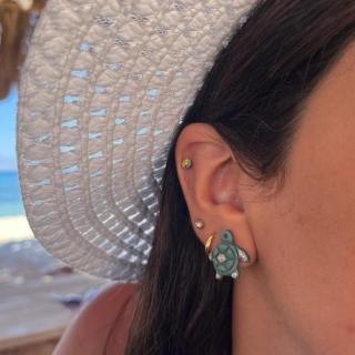 Handmade Polymer Clay Sea Turtle Earrings – Green Shades with Rhinestones