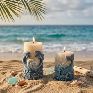Premium Ocean Breeze Carved Candle Set – Dolphin & Mermaid Tail (2-Pack)