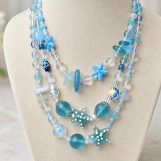 Blue glass, lampwork, sea glass beads necklaces, sold individually