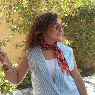 Striped baby blue and white Linen long vest with button opening sides