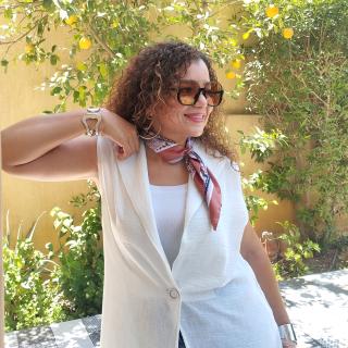 White Linen long vest with button opening sides