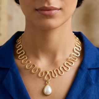 Gold plated brass necklace with shell stone (182XMG)