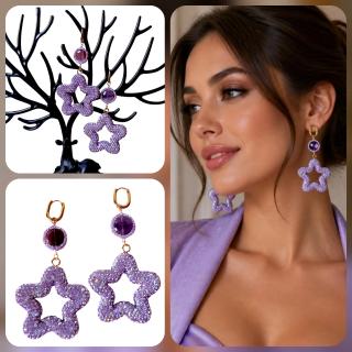 MessoCraft Lilac Druzy Star Earrings