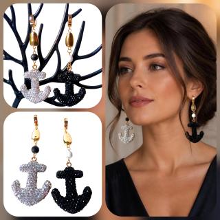 MessoCraft B&W Ship's anchor Earrings