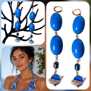 MessoCraft Blue Amber | Dolphin Earrings