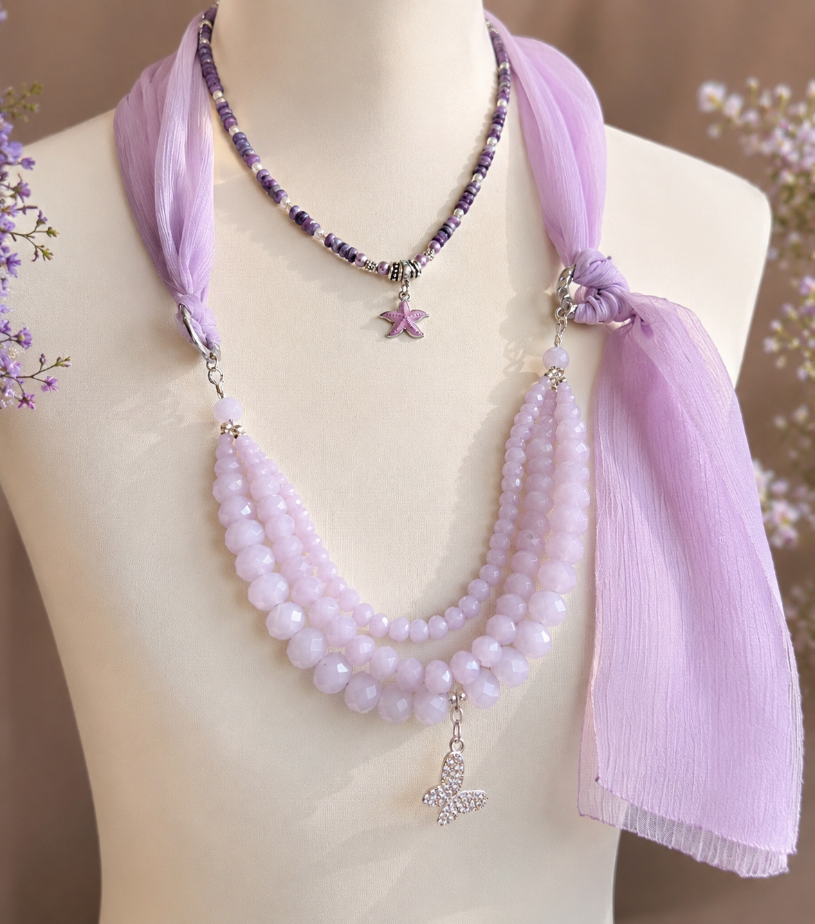 Ribbon purple glass beads necklace, bracelets set 5 487445C0 181F 48E5 B44E 71FED3F1A8BF