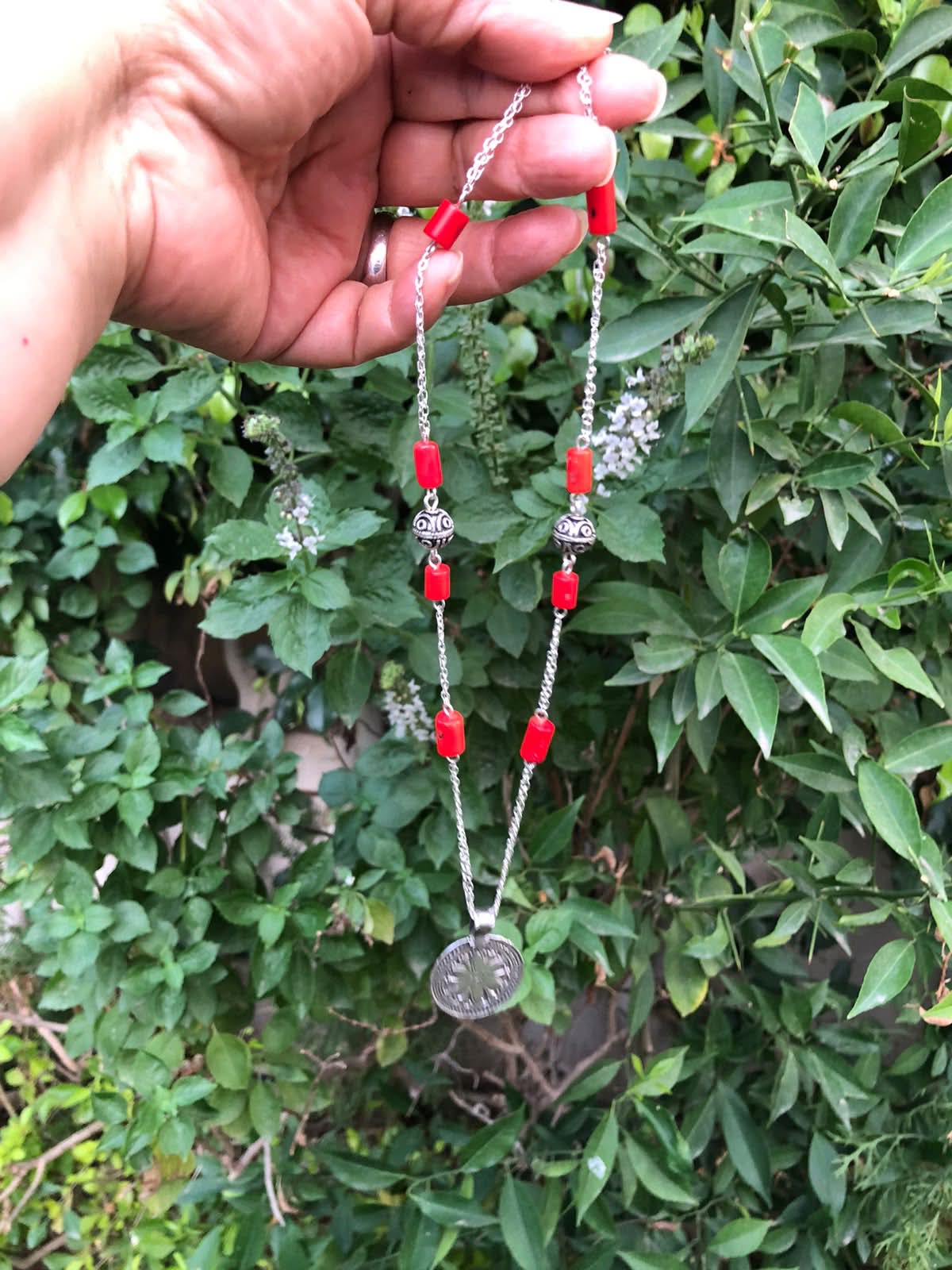 925 silver necklace with natural red coral 1 925 silver necklace with natural red coral