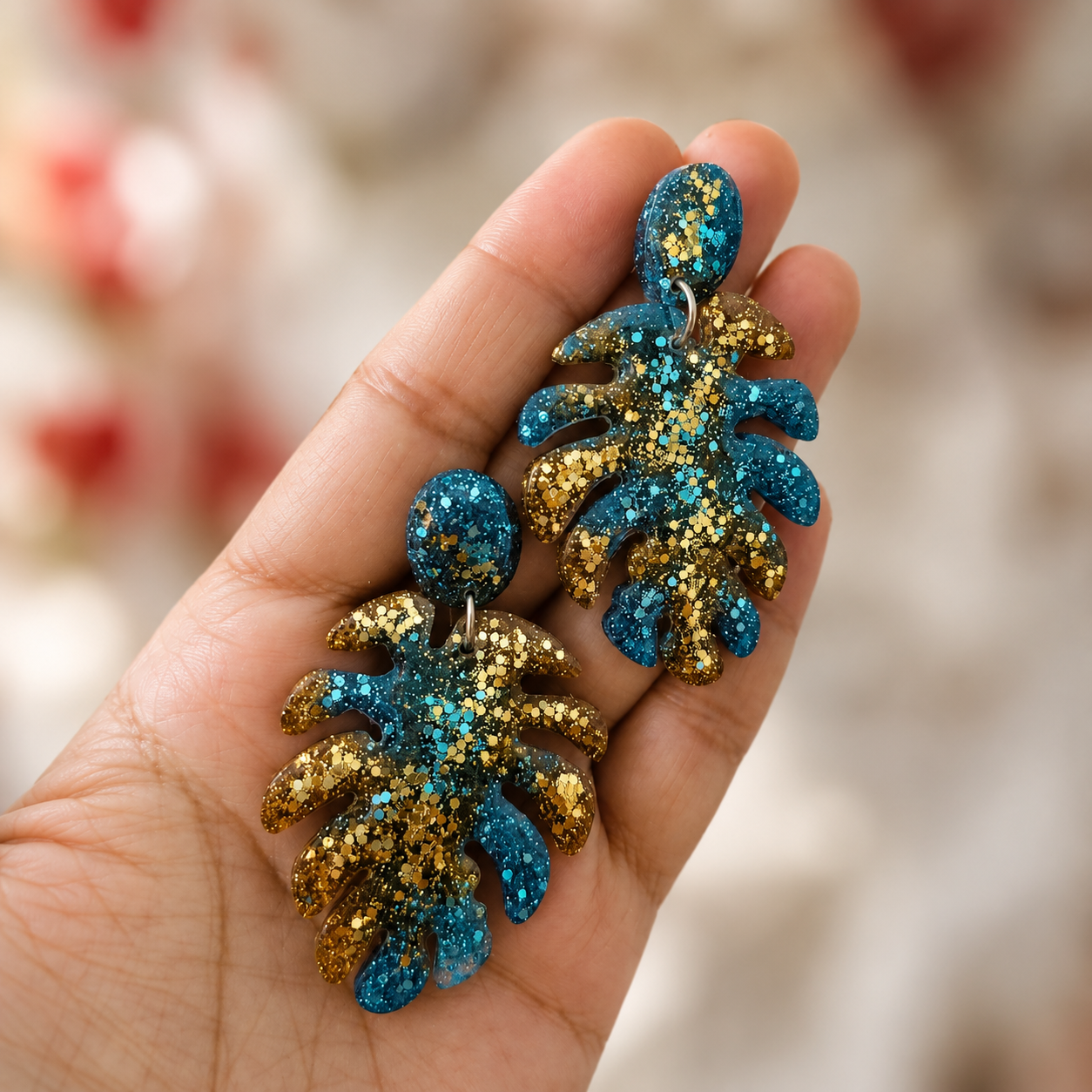 Golden Tide Monstera Resin Earrings 3 ChatGPT Image Jul 21 2026 09 08 36 AM