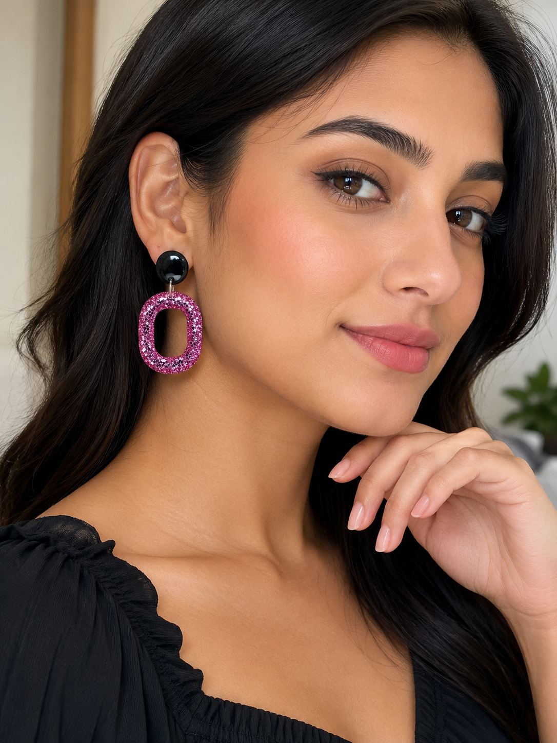 Glitter Oval Drop Earrings - pink 2 ChatGPT Image Jul 5 2026 03 41 35 AM