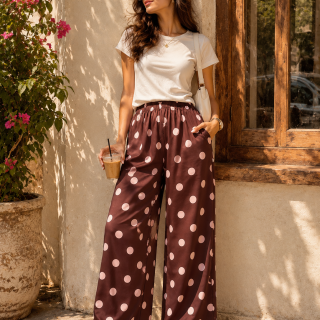 Brown polka dots pants