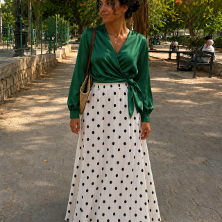 White skirt with black polka dots