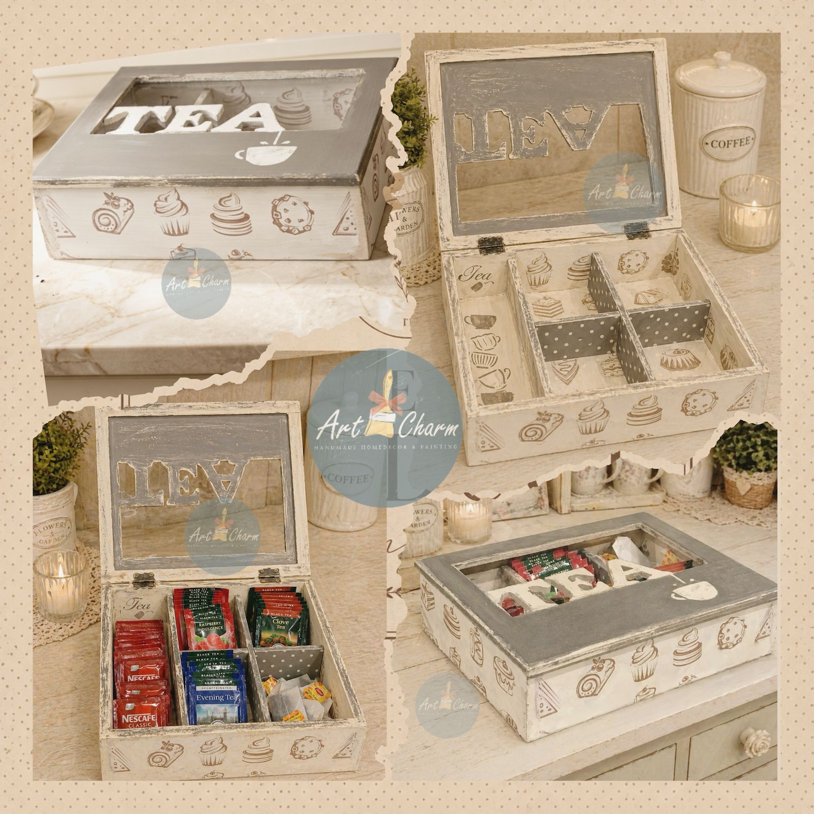Handmade tea,coffee organizer box 8 WhatsApp I