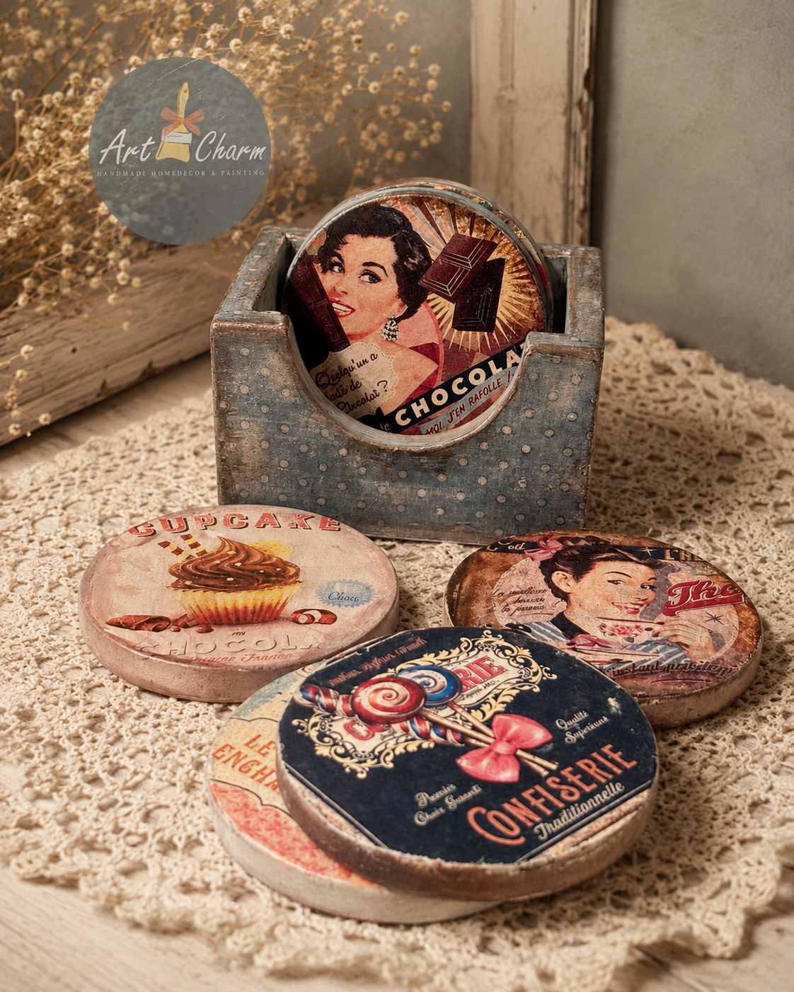 handmade vintage style coasters 2 WhatsApp Image 2026 07 07 at 12.24.44 AMz
