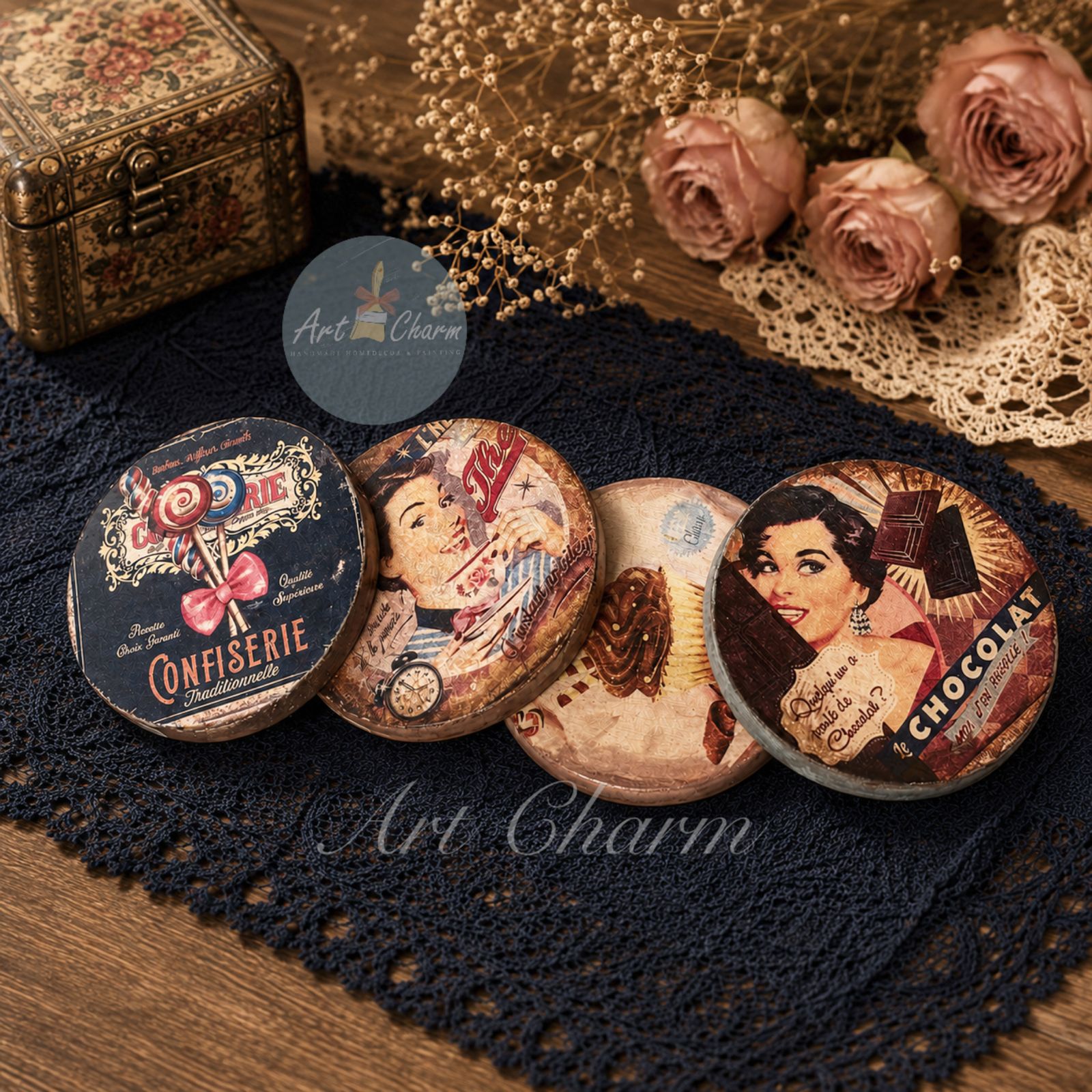 handmade vintage style coasters 3 WhatsApp Image 2026 07 07 at 12.24.52 AMs