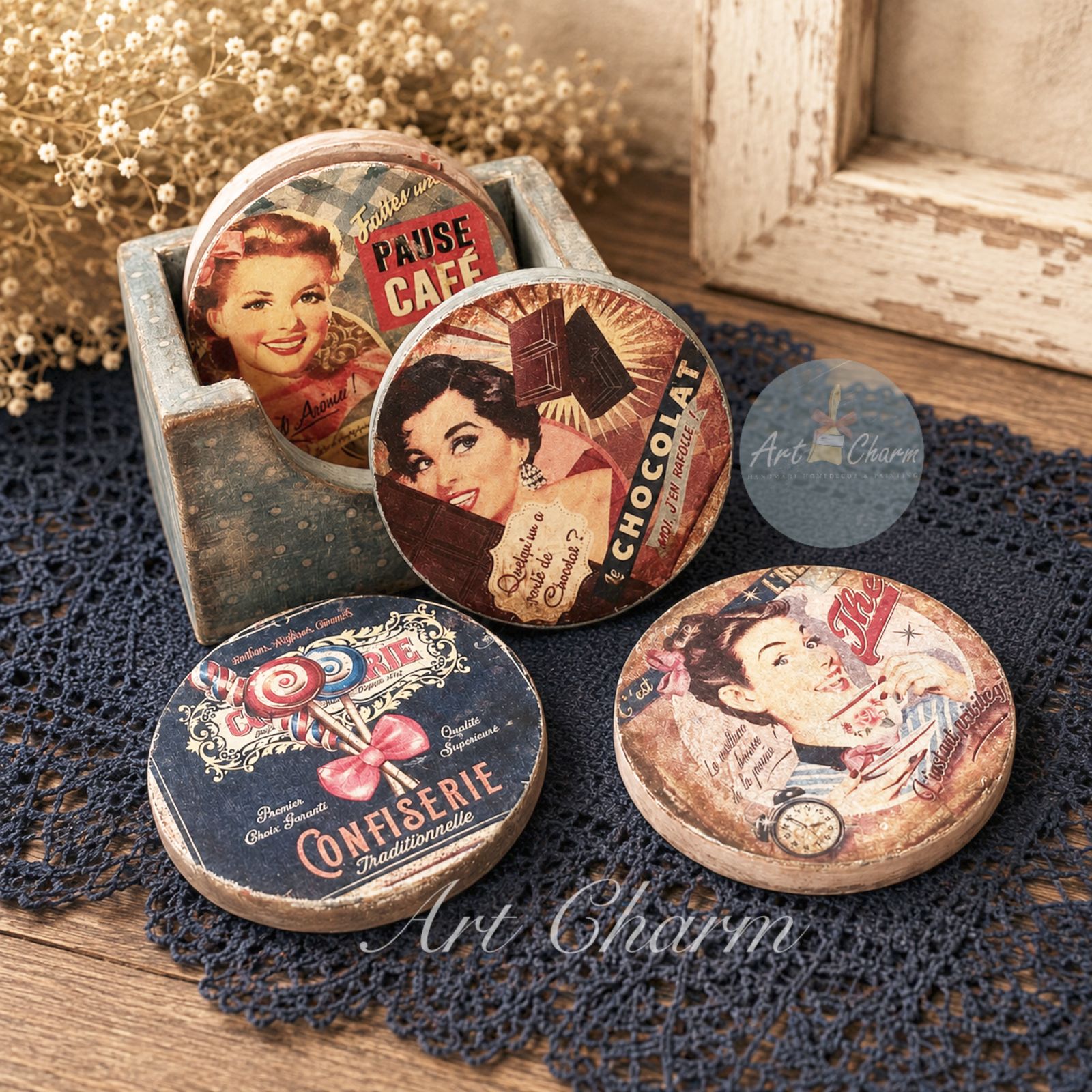 handmade vintage style coasters 4 WhatsApp Image 2026 07 07 at 12.24.55 AM