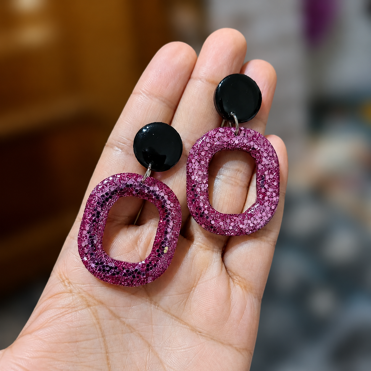 Glitter Oval Drop Earrings - pink 3 c85edcee 768a 4aae 88cc be06686c6a12
