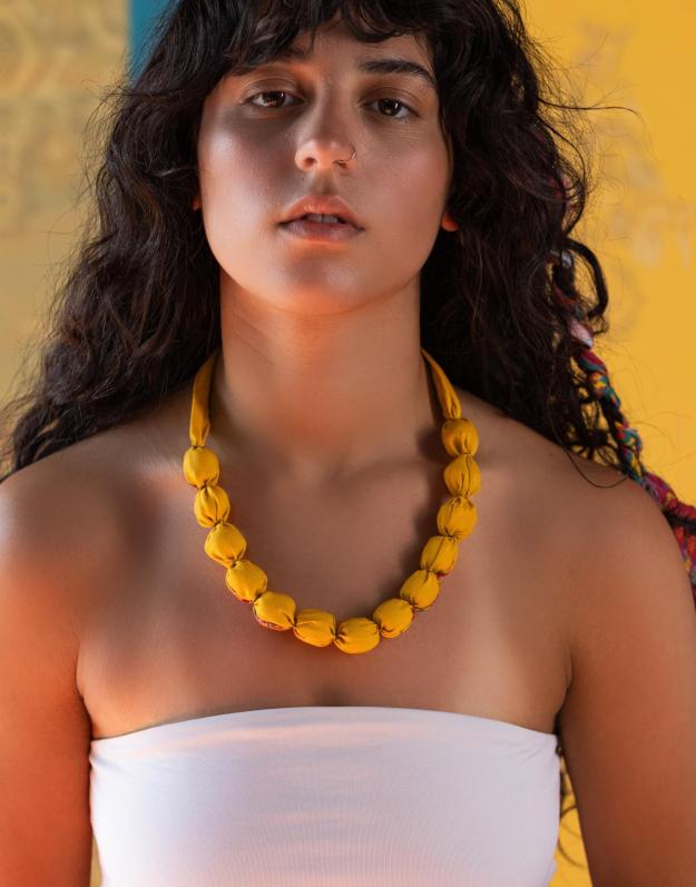 Miel Fabric Beaded Knotted Necklace 1 Miel Fabric Beaded Knotted Necklace
