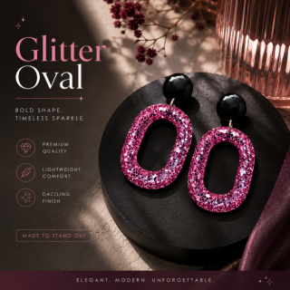 Glitter Oval Drop Earrings - pink