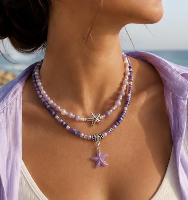 Starfish, lavender jade, purple jasper necklaces collection, sold individually 1 Starfish, lavender jade, purple jasper necklaces collection, sold individually